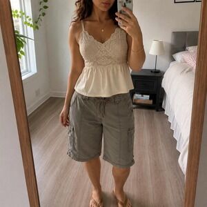 Vintage Taupe Brown Cargo Shorts Y2K Utility Gorpcore Earthy Women 8 2000s Indie